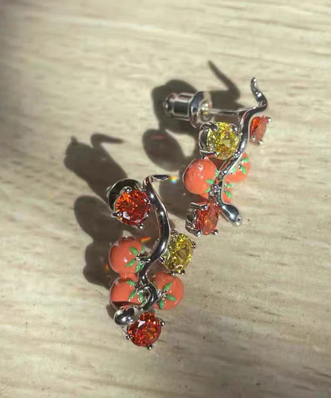 Casual Red Copper Overgild Zircon Dripping Glaze Tomato Stud Earrings - Image 5