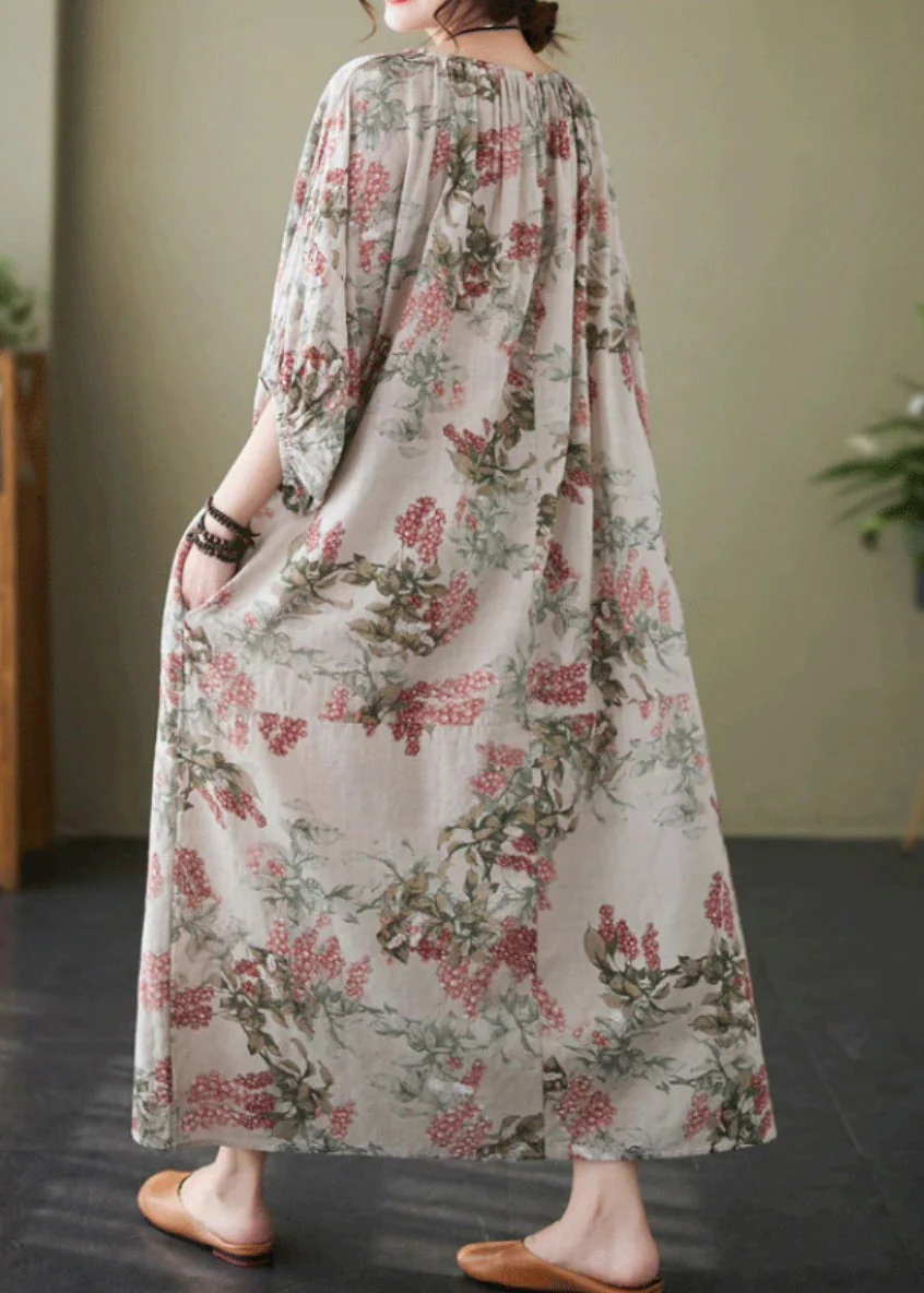 Casual Red O-Neck Print Wrinkled Vacation Dresses Half Sleeve - Image 4