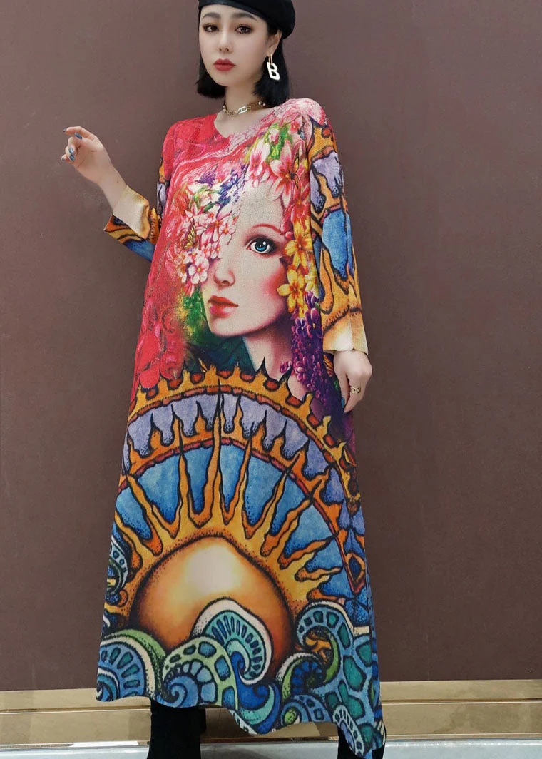Casual Red Print fashion Knit Dress Spring - Image 2