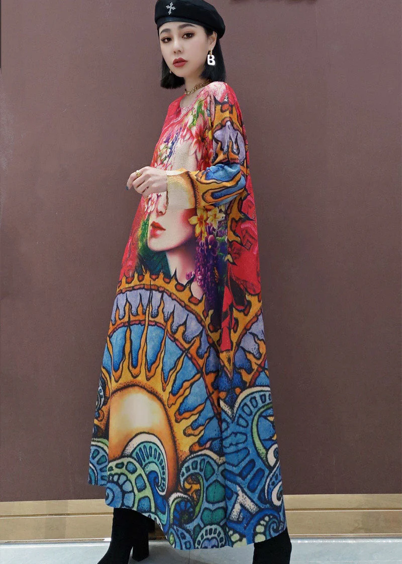 Casual Red Print fashion Knit Dress Spring - Image 3