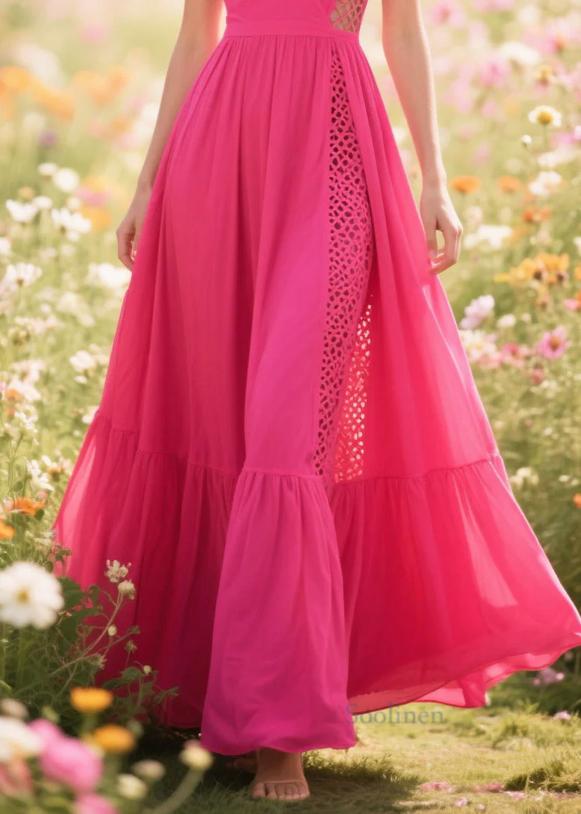 Casual Rose Asymmetrical Patchwork Cotton Vacation Dresses Summer - Image 4