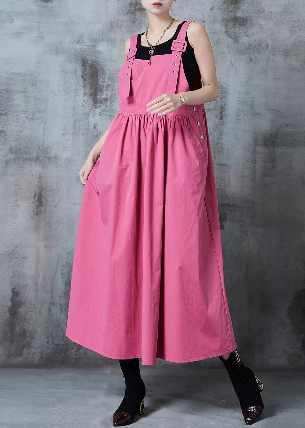 Casual Rose Oversized Exra Large Hem Cotton Holiday Dress Spring - Image 2