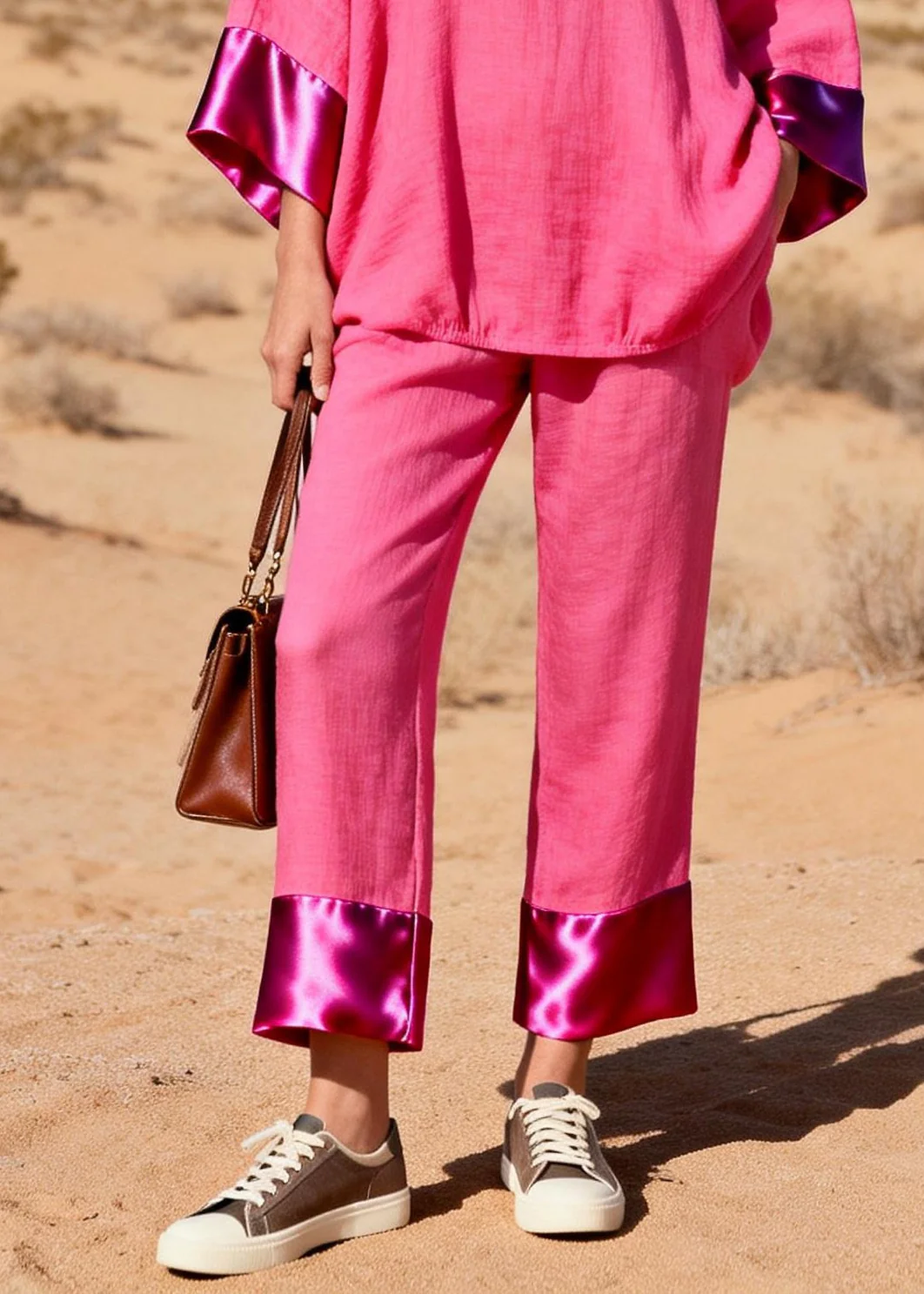 Casual Rose Oversized Patchwork Silk Cotton Two Pieces Set Spring - Image 4