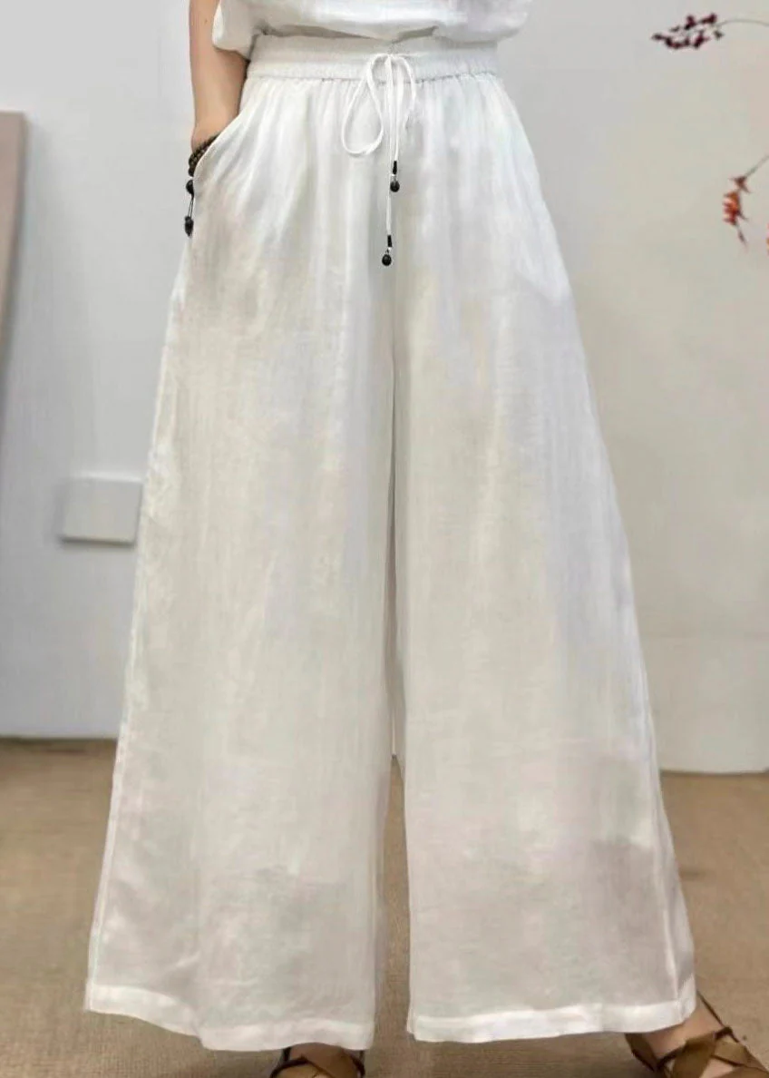 Casual Rose Pockets Elastic Waist Linen Pants Summer - Image 2