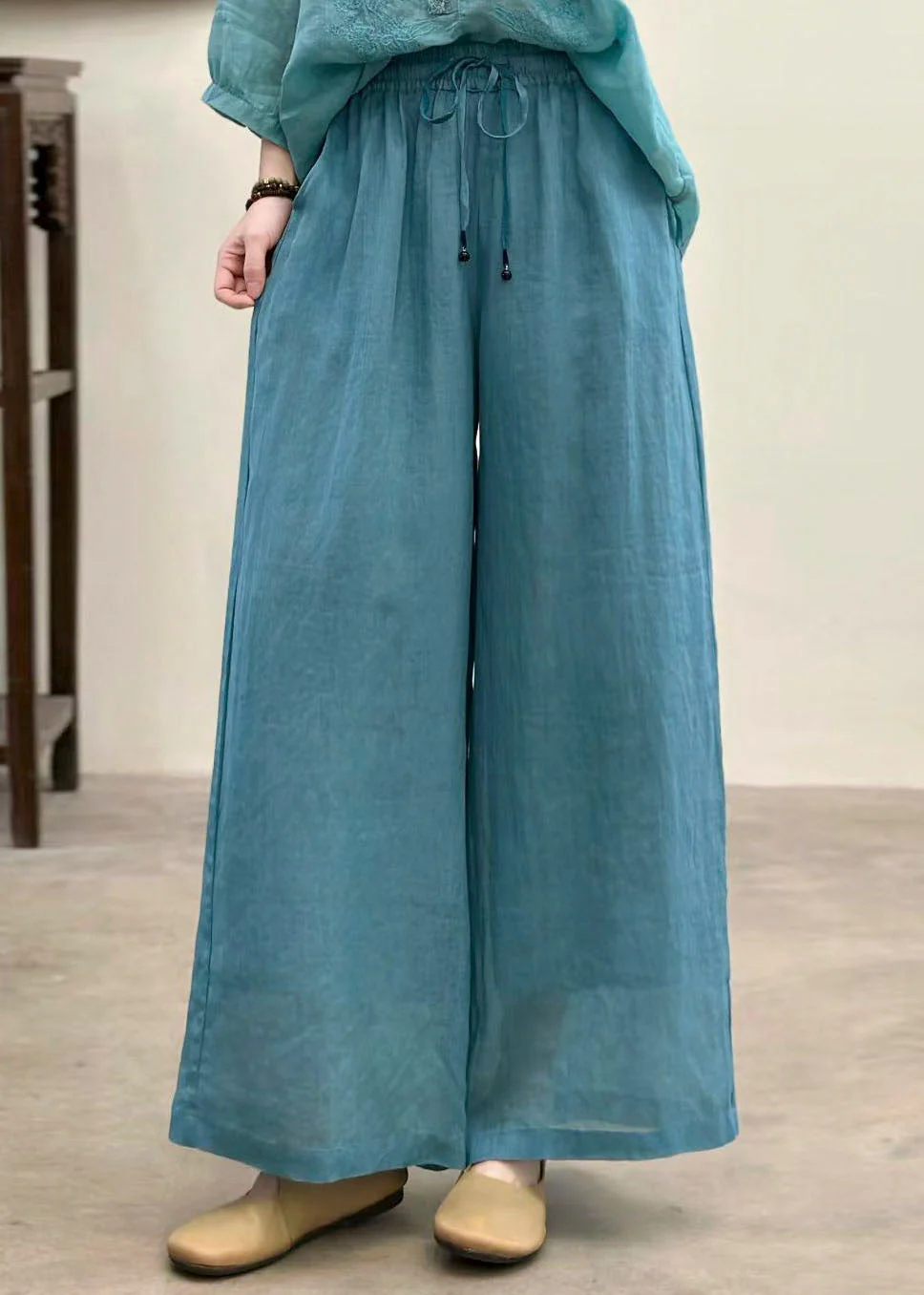Casual Rose Pockets Elastic Waist Linen Pants Summer - Image 5