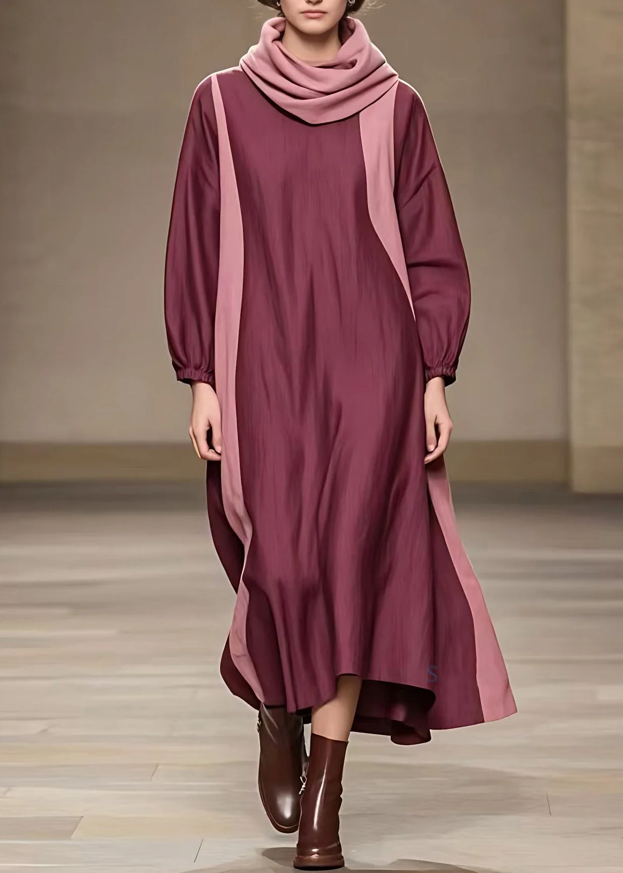 Casual Rust Turtle Neck Holiday Maxi Dress Fall - Image 2