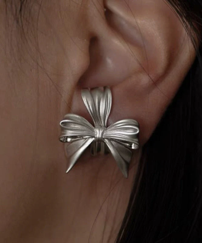 Casual Silk Sterling Silver Bow Stud Earrings