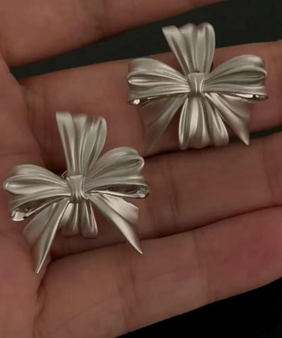 Casual Silk Sterling Silver Bow Stud Earrings - Image 3