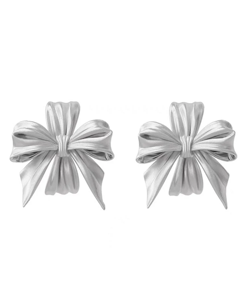 Casual Silk Sterling Silver Bow Stud Earrings - Image 5