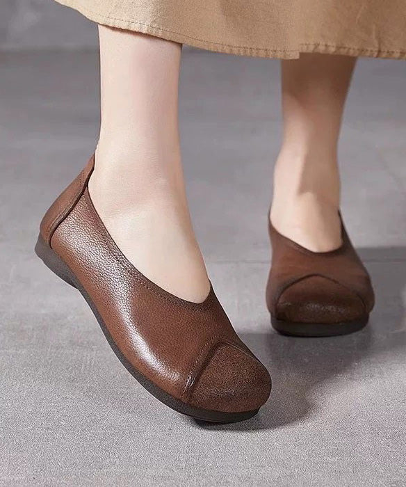 Casual Splicing Flat Feet Shoes Brown Faux Leather - Image 3