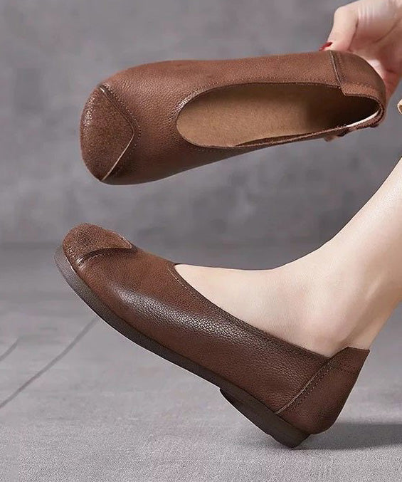 Casual Splicing Flat Feet Shoes Brown Faux Leather - Image 5