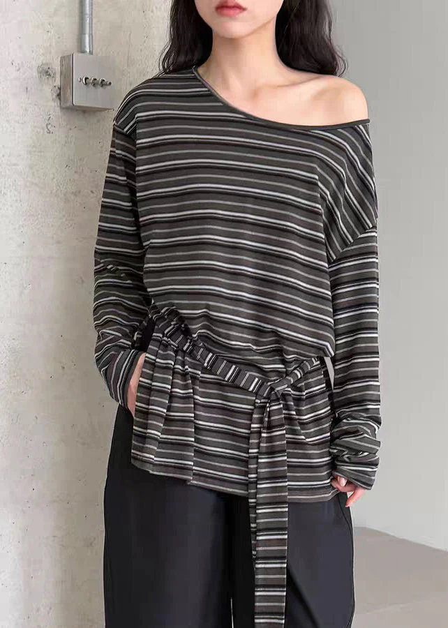 Casual Striped O-Neck Side Open T Shirt Spring - Image 2