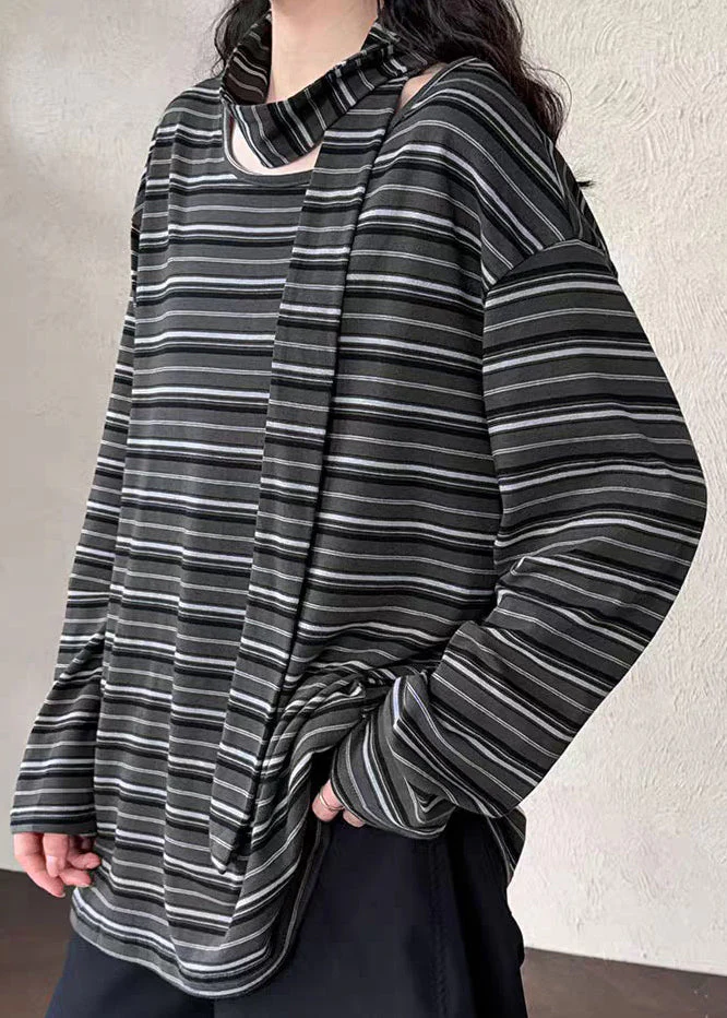 Casual Striped O-Neck Side Open T Shirt Spring - Image 5
