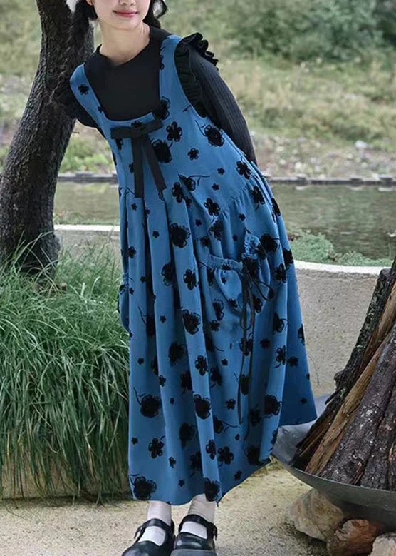 Casual U Neck Bow Print Patchwork Top And Long Dress Two Pieces Set Long Sleeve - Image 3