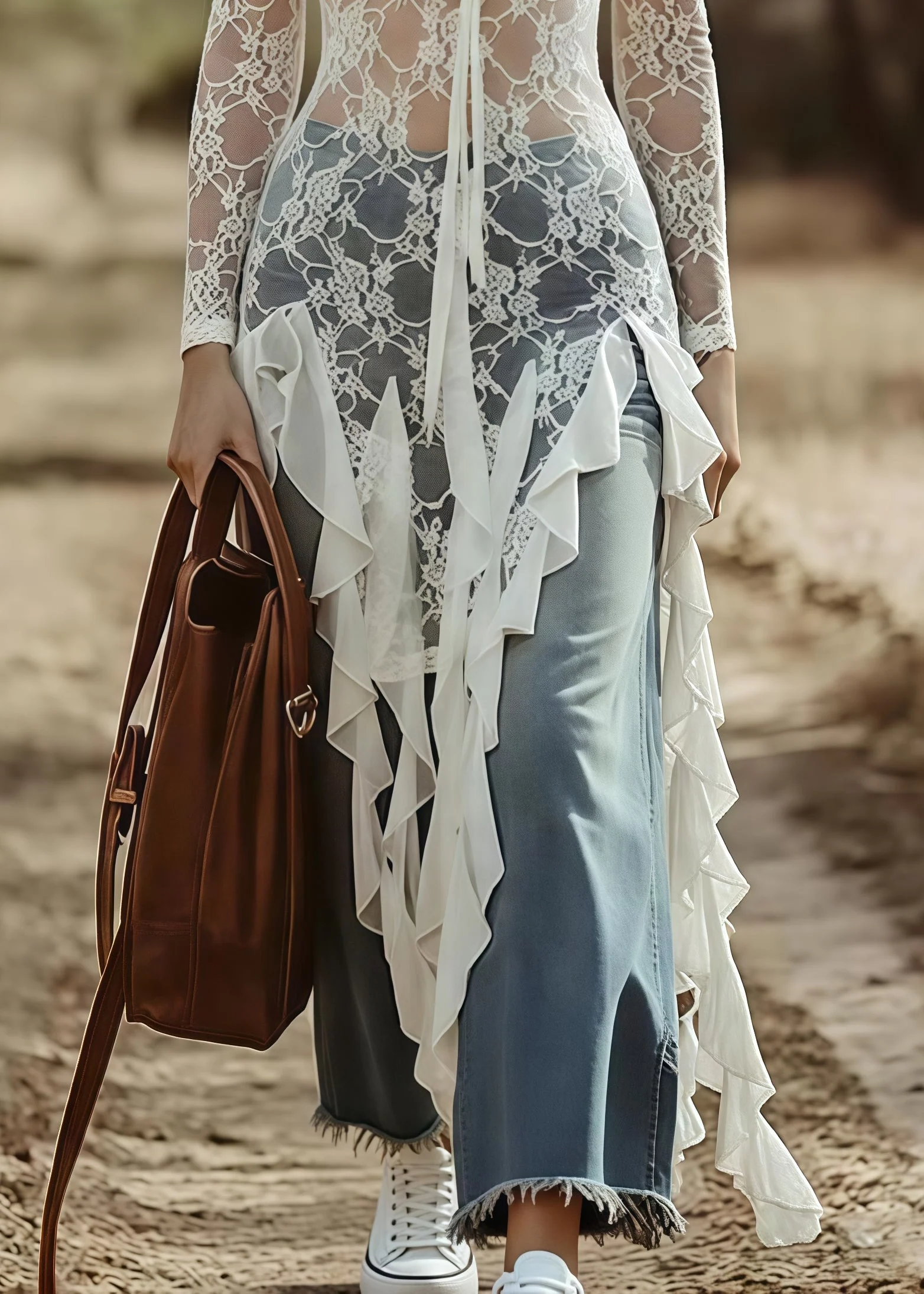Casual White Asymmetrical Hollow Out Lace Shirt Tops Summer - Image 4