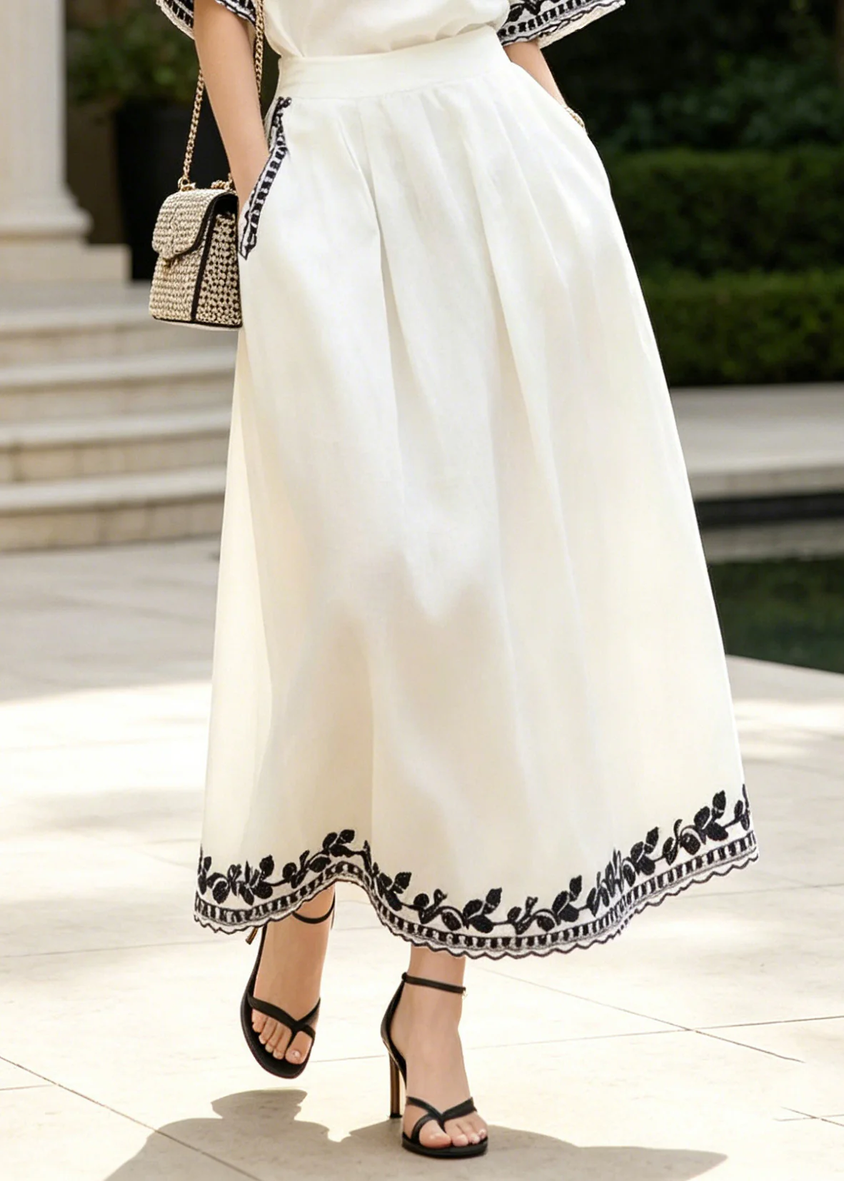 Casual White Embroidered Linen Two Piece Set Summer - Image 4