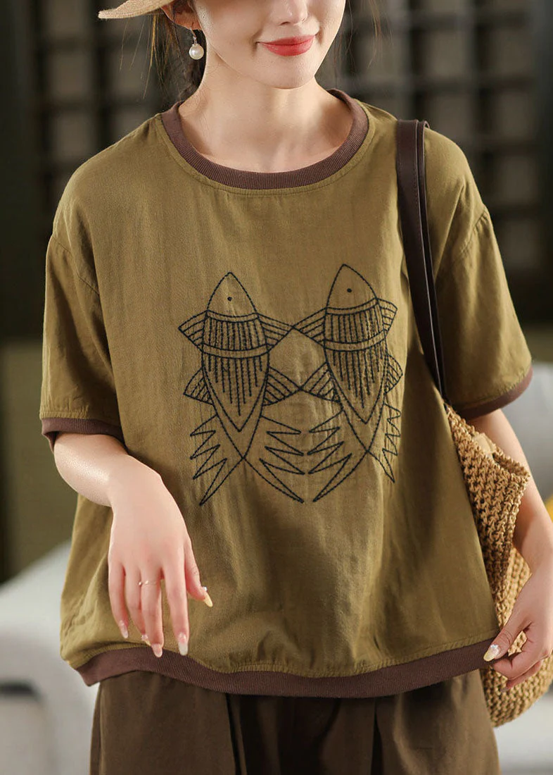 Casual White O Neck Embroidered Loose Linen T Shirts Summer - Image 4