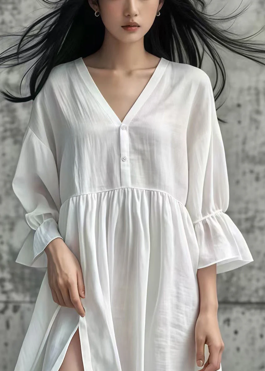 Casual White Oversized Side Open Cotton Day Dress Summer - Image 2