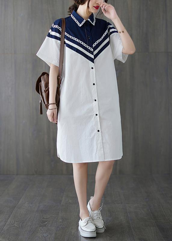 Casual White Patchwork long shirts Summer Cotton Dress