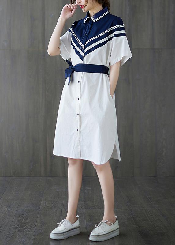 Casual White Patchwork long shirts Summer Cotton Dress - Image 3
