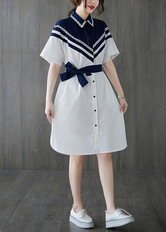 Casual White Patchwork long shirts Summer Cotton Dress - Image 4