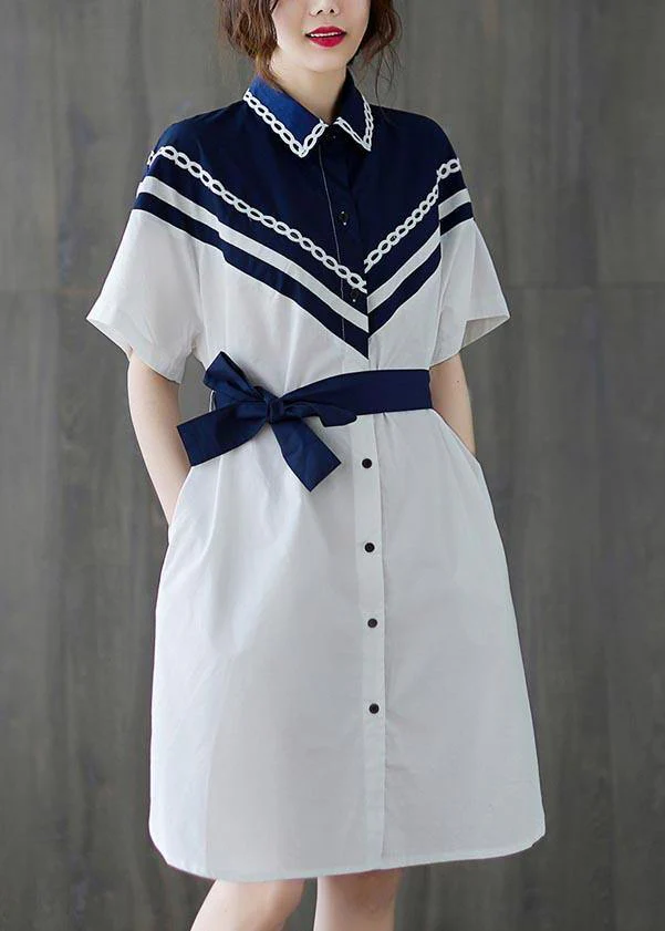 Casual White Patchwork long shirts Summer Cotton Dress - Image 5