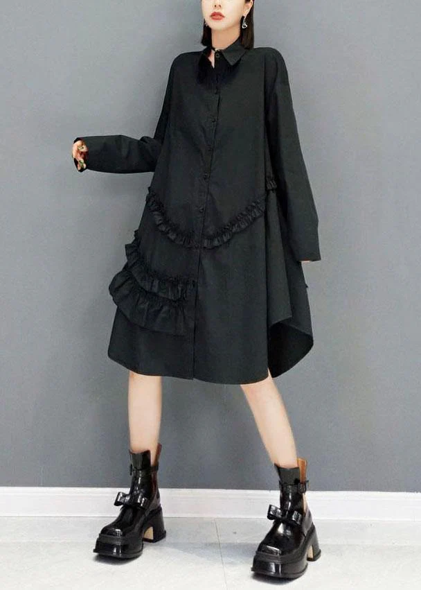 Casual White Peter Pan Collar Button Fall Long Sleeve Dresses - Image 2