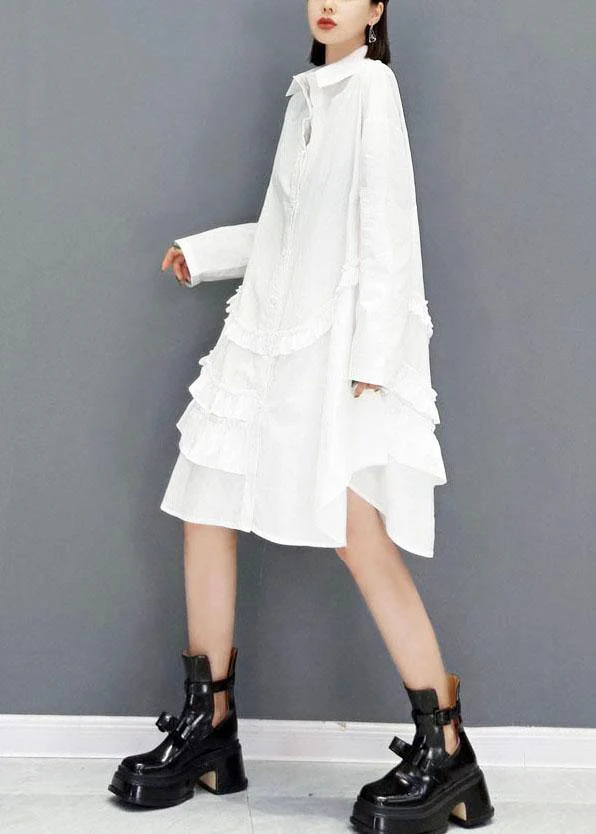 Casual White Peter Pan Collar Button Fall Long Sleeve Dresses - Image 3