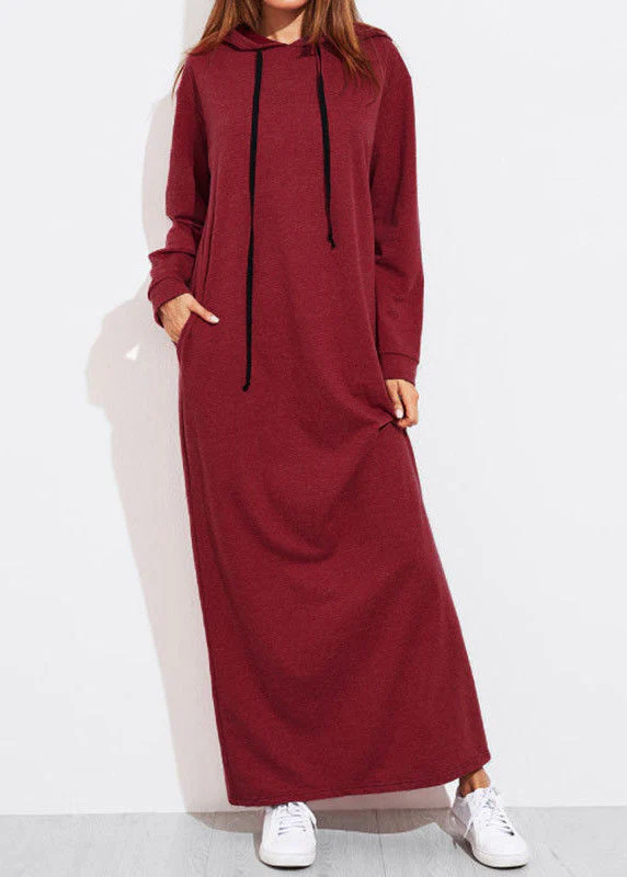 Casual Women Solid Color Full Sleeve Long Hooded Sweatshirt Dress Dark Gray - Image 3