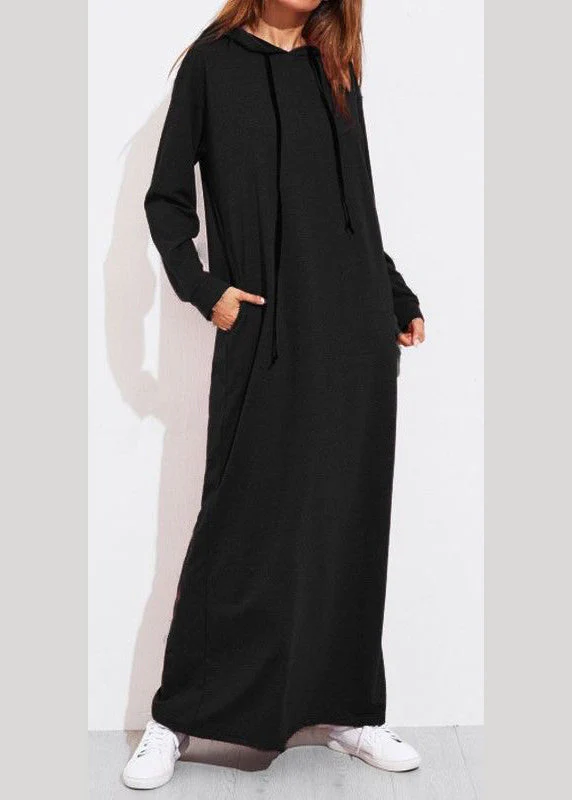 Casual Women Solid Color Full Sleeve Long Hooded Sweatshirt Dress Dark Gray - Image 4