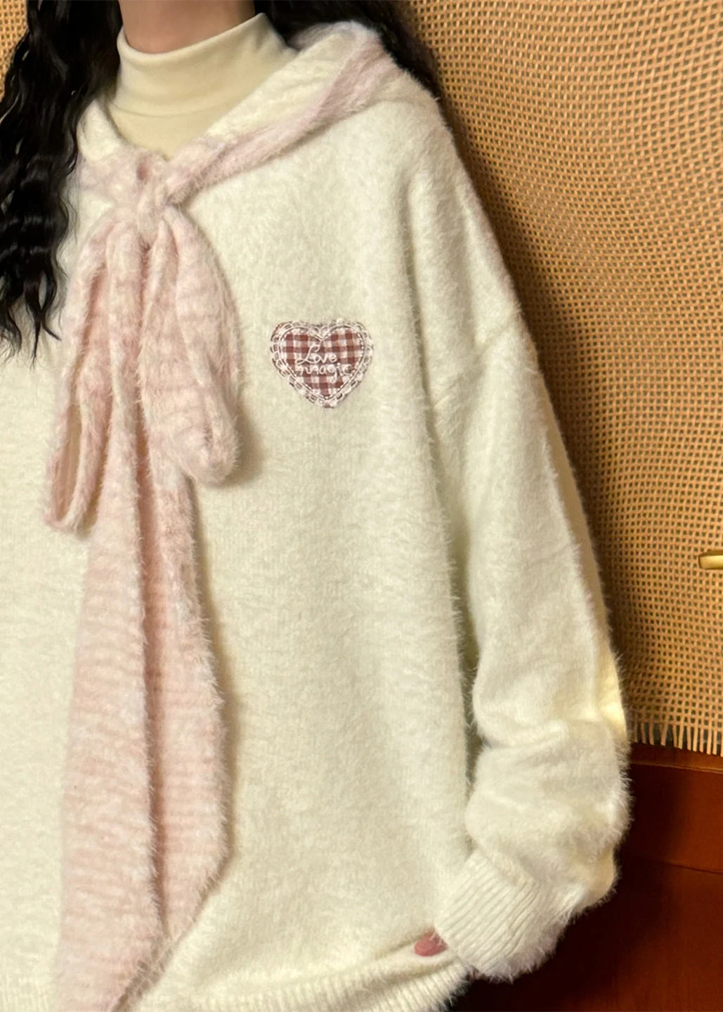 Casual Yellow Hooded Lace Up Patchwork Knit Sweater Spring - Image 5