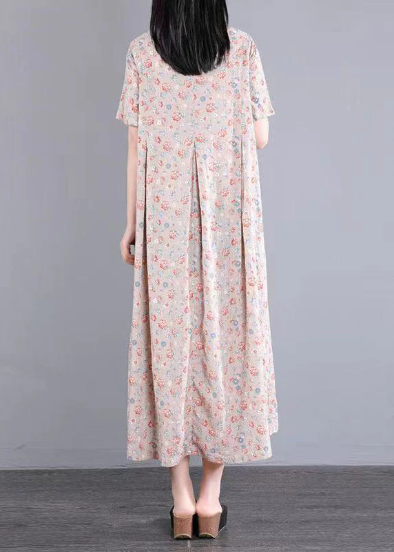 Casual Yellow O Neck Print Patchwork Cotton Long Dresses Summer - Image 5