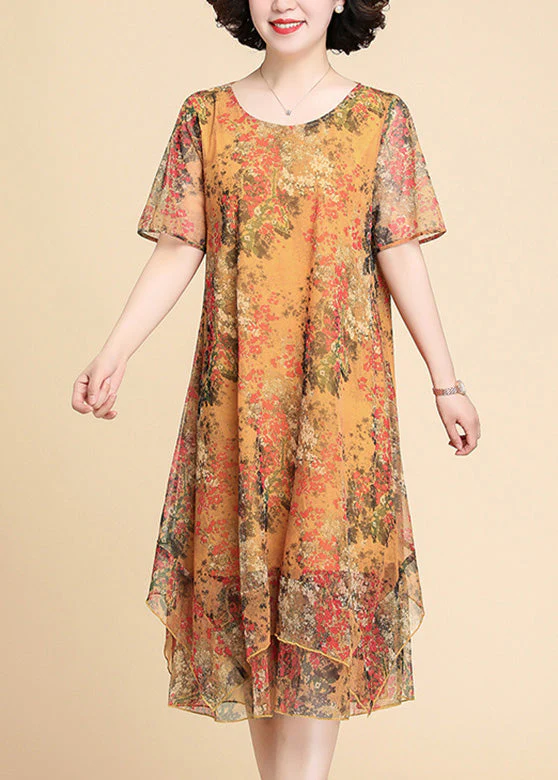 Casual Yellow Print Chiffon Maxi Dress Summer - Image 2