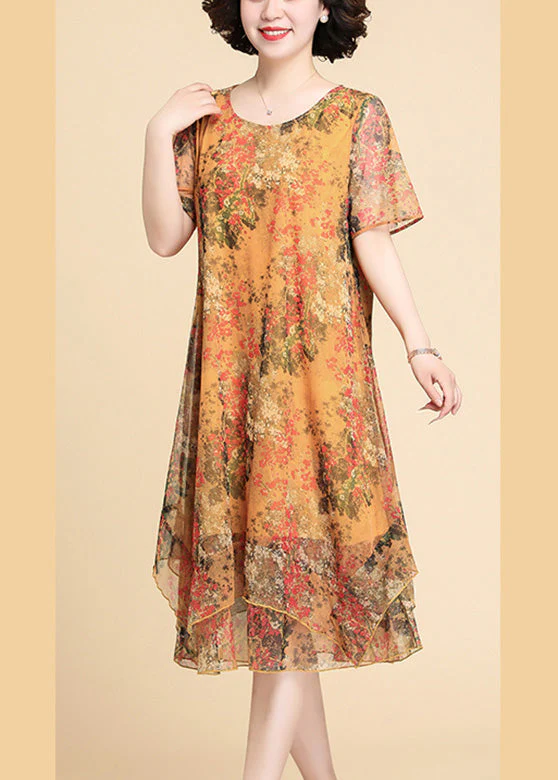 Casual Yellow Print Chiffon Maxi Dress Summer - Image 3