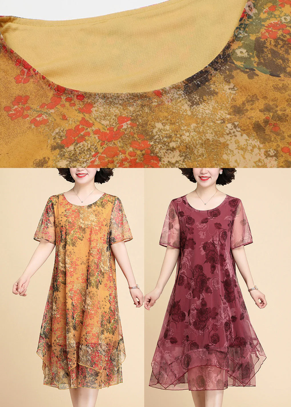 Casual Yellow Print Chiffon Maxi Dress Summer - Image 5