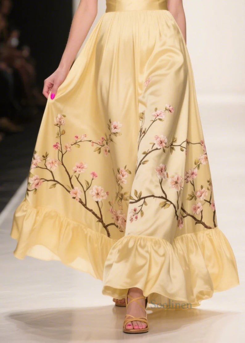 Casual Yellow Ruffles Print Silk Vestidos Dress Summer - Image 4