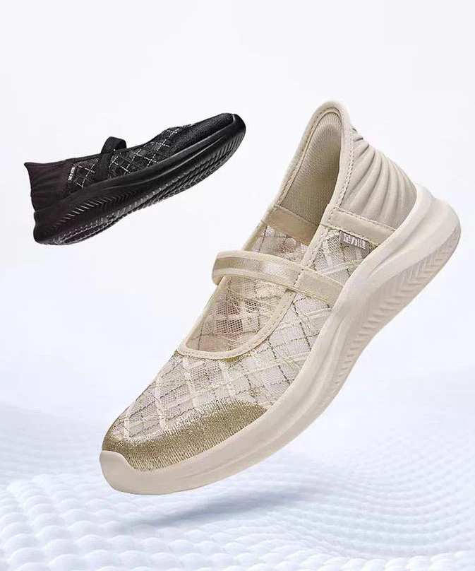Champagne Breathable Mesh Casual Splicing Flat Shoes For Women - Image 3
