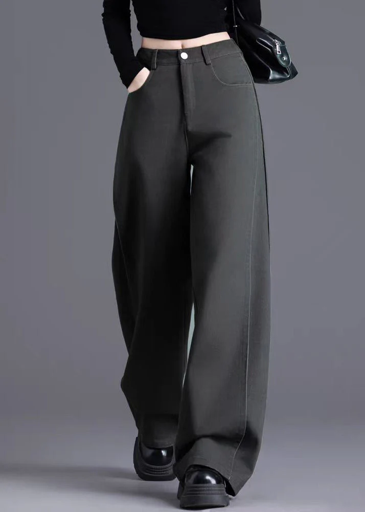 Charcoal Grey Denim Wide Leg Pants Oversized Wrinkled Spring - Image 3