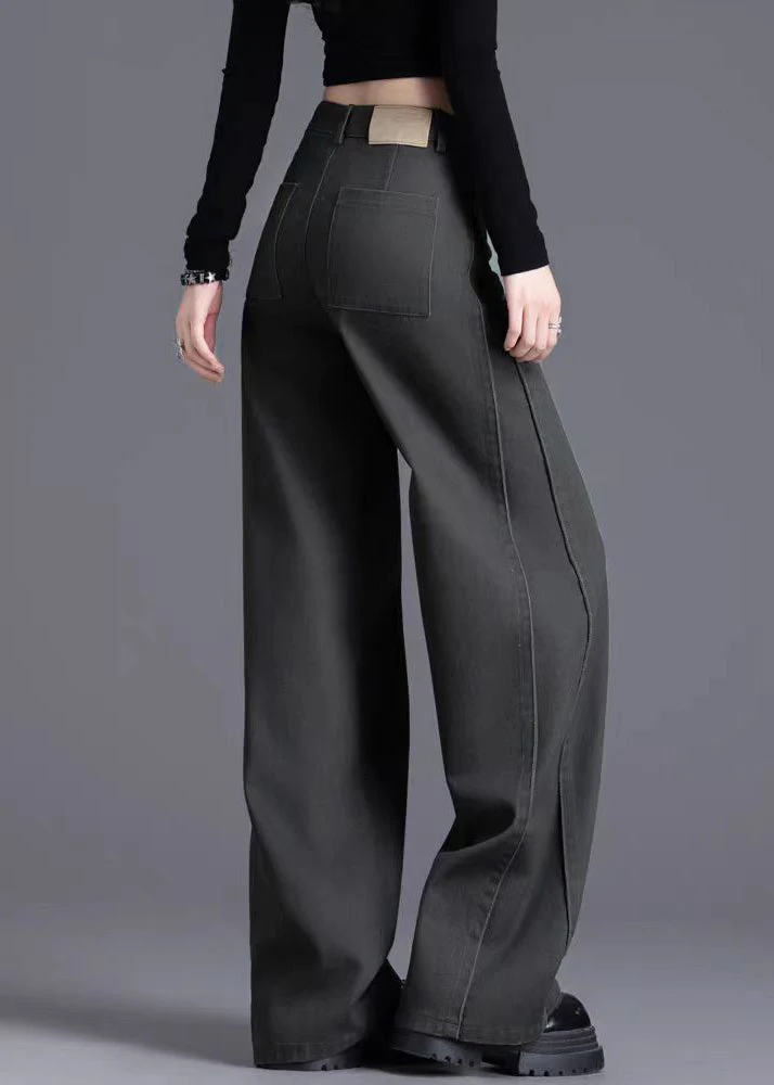 Charcoal Grey Denim Wide Leg Pants Oversized Wrinkled Spring - Image 4