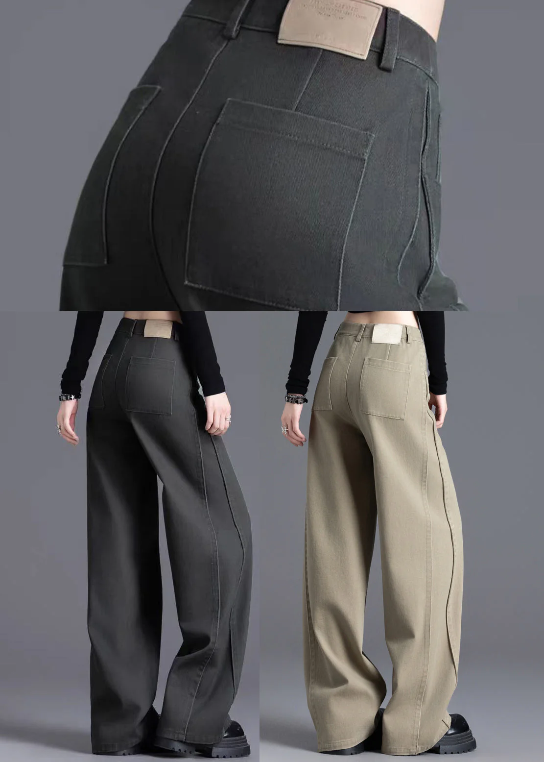 Charcoal Grey Denim Wide Leg Pants Oversized Wrinkled Spring - Image 5