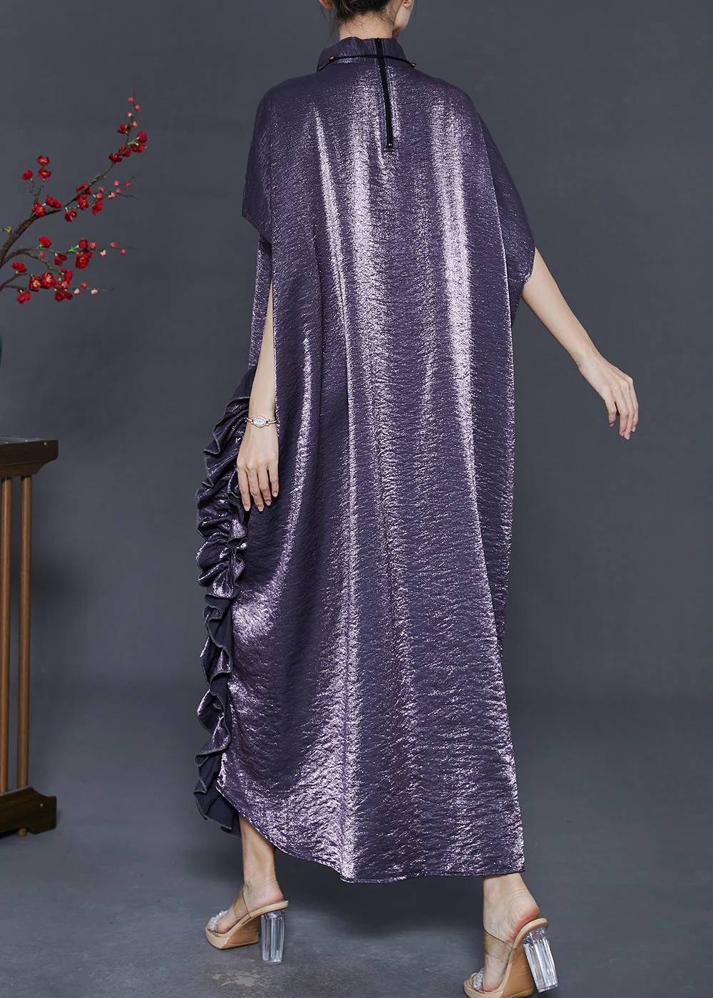 Charcoal Grey Silk Maxi Dresses Ruffled Summer - Image 4