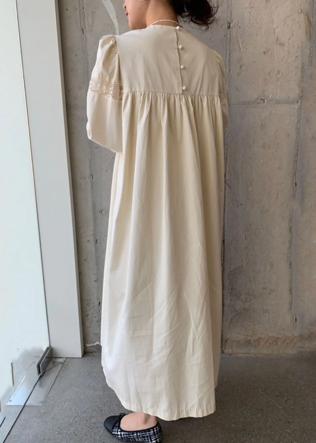 Chic Apricot O Neck Wrinkled Patchwork Cotton Dress Spring - Image 4