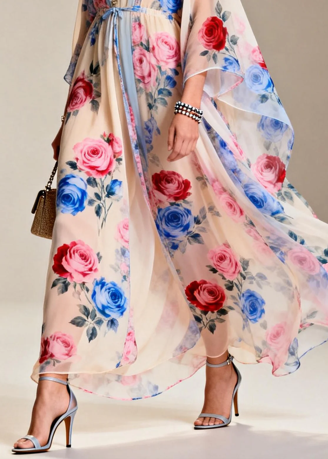 Chic Apricot Tie Waist Print Chiffon Party Dress Summer - Image 4