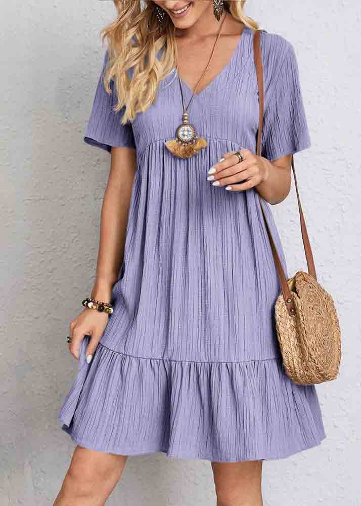 Chic Army Green V Neck Patchwork Cotton Day Dress Summer - Image 4