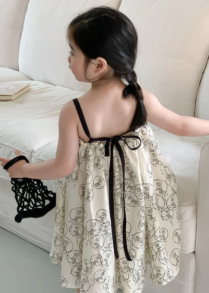 Chic Beige Print Ruffled Patchwork Cotton Slip Maxi Dress Sleeveless - Image 2