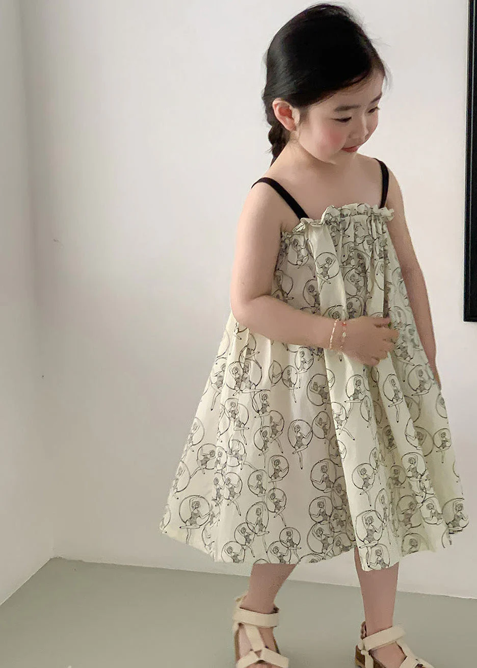 Chic Beige Print Ruffled Patchwork Cotton Slip Maxi Dress Sleeveless - Image 4