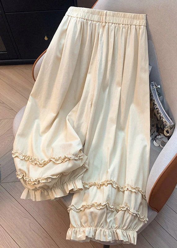 Chic Beige Ruffled Patchwork Wide Leg Pants Summer - Image 3