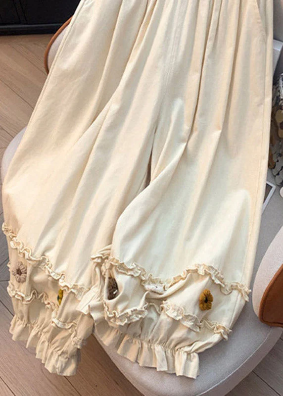 Chic Beige Ruffled Patchwork Wide Leg Pants Summer - Image 5