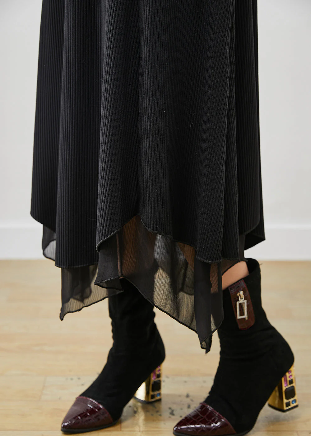 Chic Black Asymmetrical Exra Large Hem Cotton Long Dress Spring - Image 5