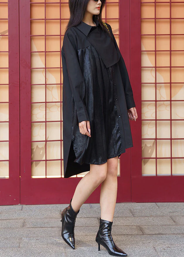 Chic Black Asymmetrical Low High Design Cotton Dresses Spring - Image 2